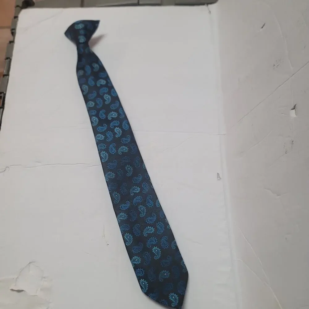 Boys clip on Paisley blue black tie Necktie 16